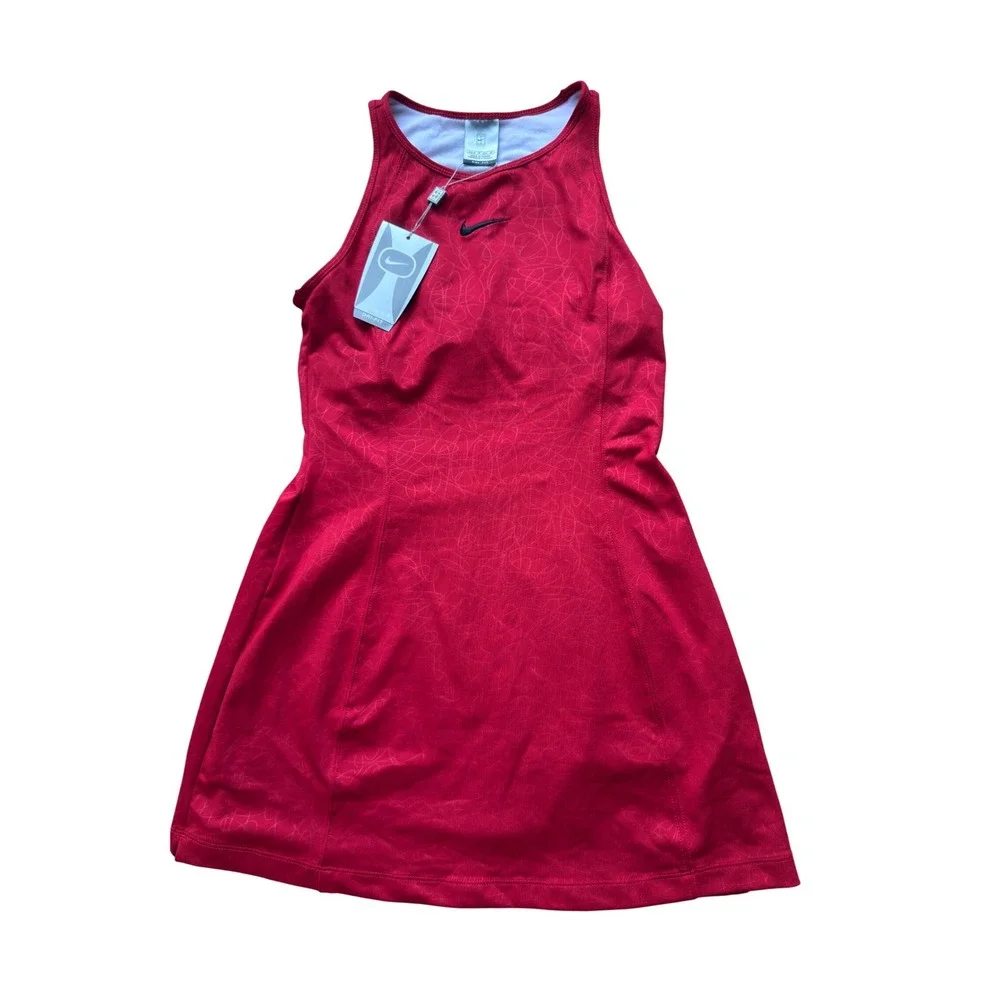 Nike Court Red Scribble Print Dri-FIT Tennis Dress Womens XS Racerback NWT